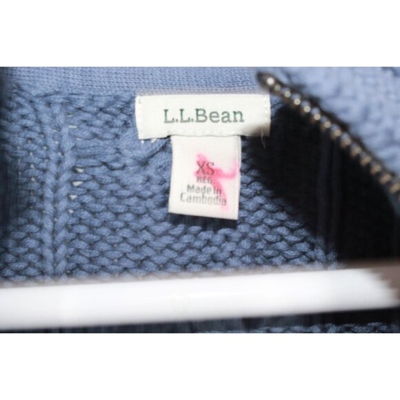 LL Bean Double L Cable Sweater Zip Cardigan Blue Size XS - Picture 4 of 10